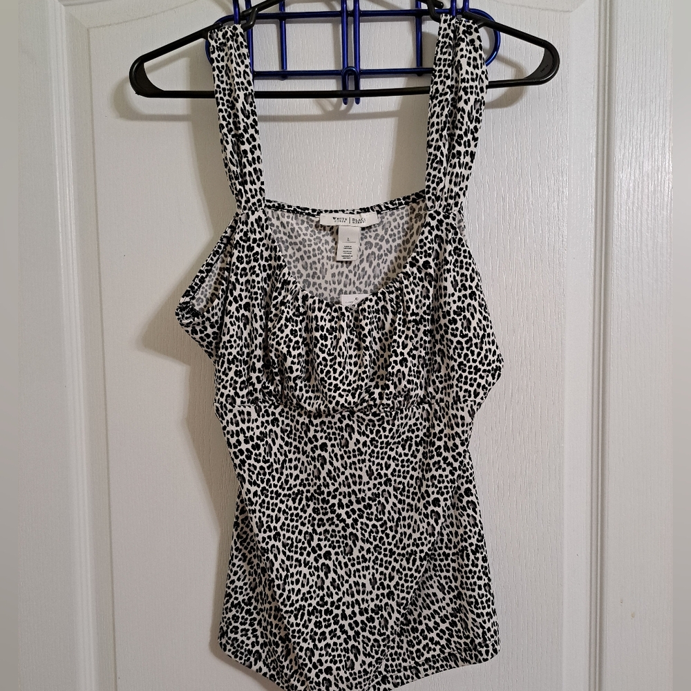 WHITE HOUSE BLACK MARKET Sleeveless Leopard Print Ruched Tank Size Large NWT